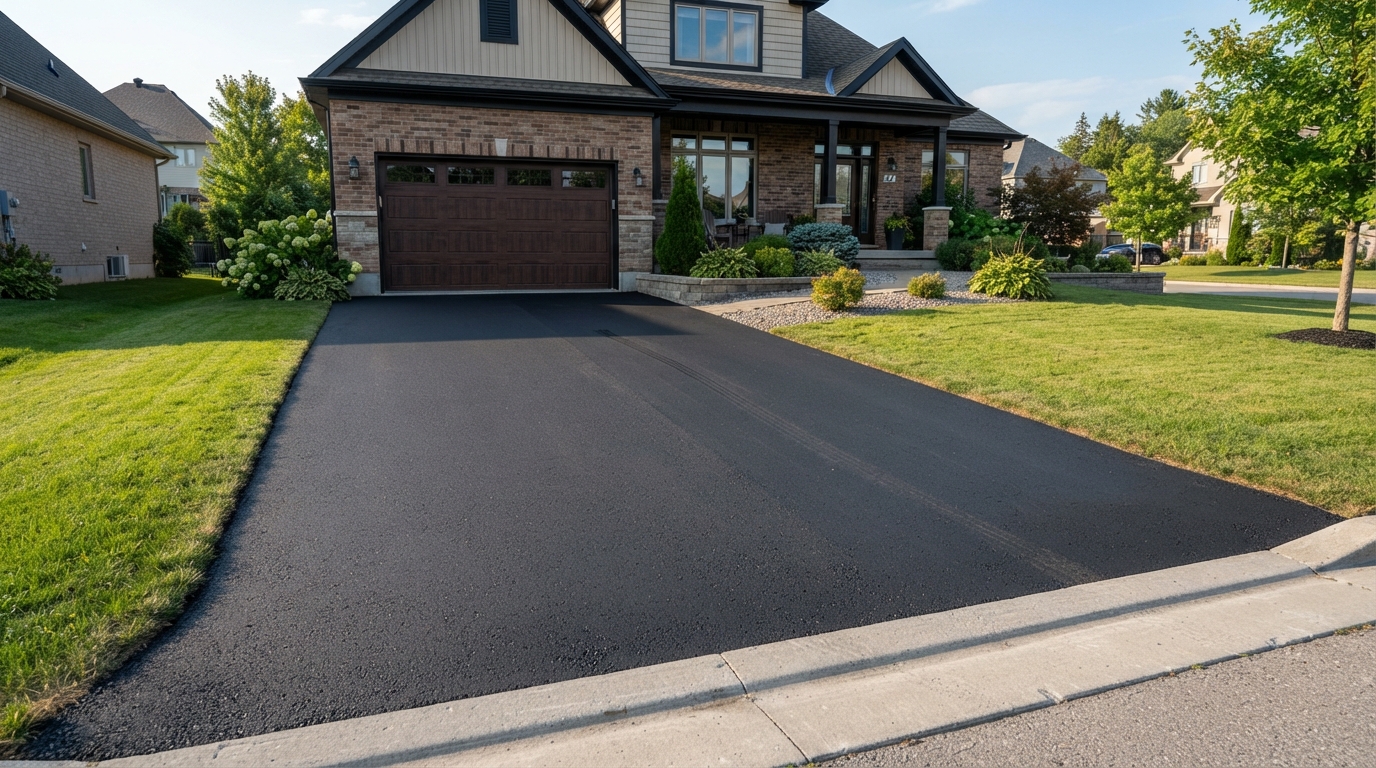 Fresh asphalt paving at a residential property