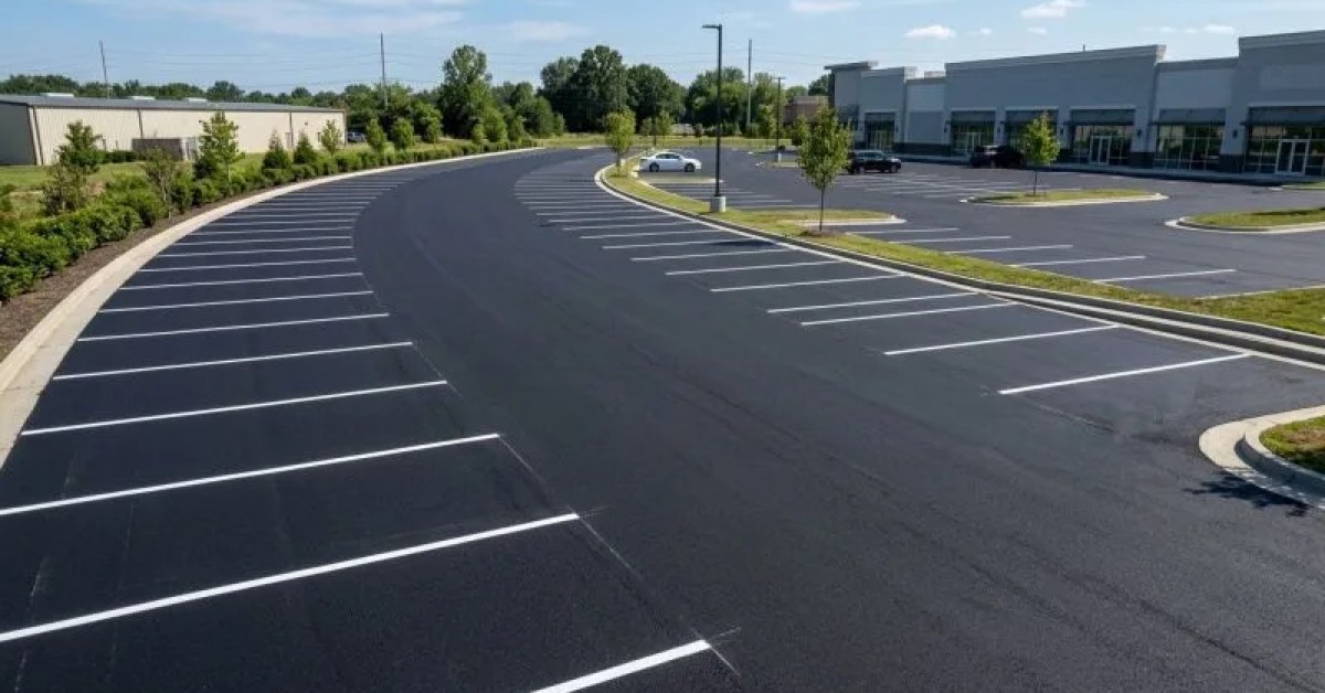 Commercial asphalt paving area at a business property